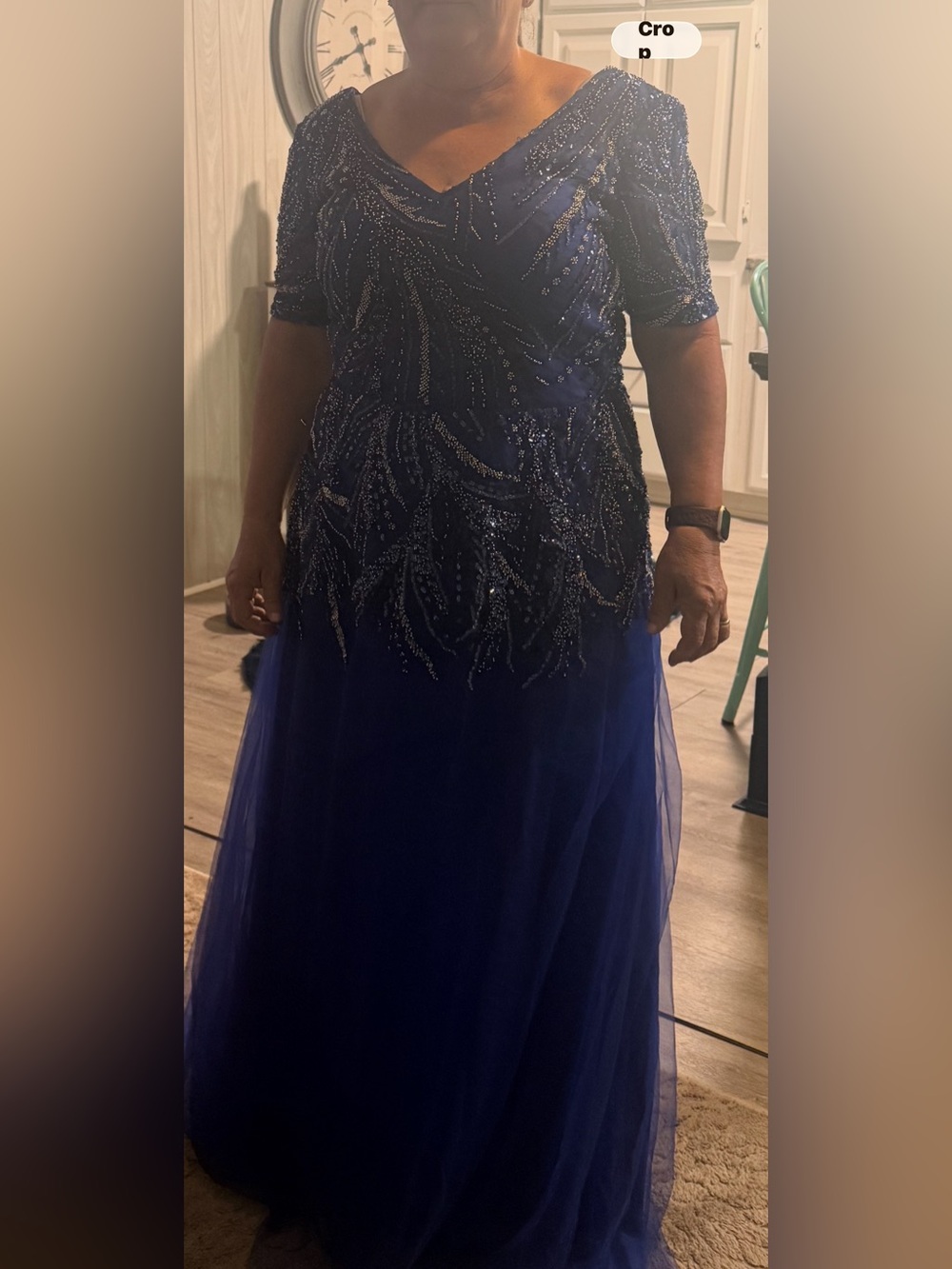 Elegant Beaded Navy Blue Evening Dress